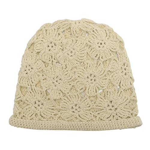 ZLYC Women Cotton Crochet Slouchy Beanie Hat Handmade Knit Summer Skull Cap | Lightweight breathable,boho casual chic look,travel photos festival party,café commute daily wear,beach concert gathering - color: Crochet Beige