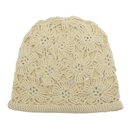 ZLYC Women Cotton Crochet Slouchy Beanie Hat Handmade Knit Summer Skull Cap | Lightweight breathable,boho casual chic look,travel photos festival party,café commute daily wear,beach concert gathering - color: Crochet Beige
