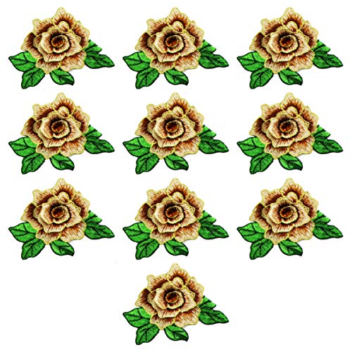 10 Pieces 3D Rose Embroidered Patch Flower Sew on Patches Applique Sewing Crafts Kit for Clothes Jeans Jackets Bags DIY Embellishments Decorations (Brown) - color: Brown