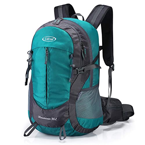G4Free 35L Hiking Backpack for Women Men, Water Resistant Outdoor Sports | Nylon Water Resistant, 35L (19.7"*12.6"*8.7"), Camping, Climbing, Travel Daypack, Lightweight backpack with Rain Cover - color: Peacock Green