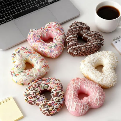 Fake Donuts 6PCS Artificial Doughnut Dessert Heart-Shape Artificial Cake Dessert Fake Cupcake Faux Food Model Realistic Donuts for Decoration Display Photography Props