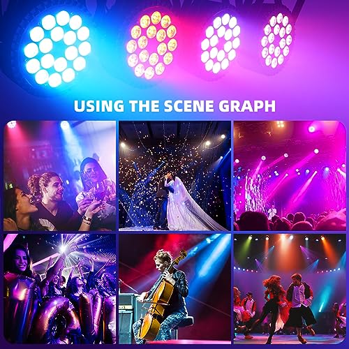 18LED Stage Lights RGBWA+UV 6in1 Par Can Lighting with DMX Control Sound Activated Uplights for Events Church DJ Show Wedding Stage Performances Party (1 Pack)
