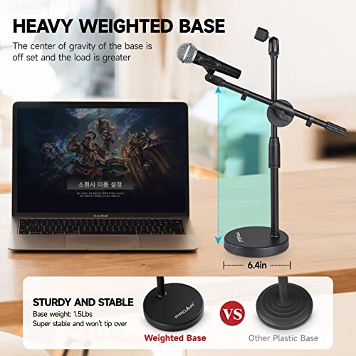 Microphone Stand Desk Adjustable Desktop Microphone Stand with Boom Arm Upgraded 3 in 1 Table Phone/Mic Stand with Microphone Clip,Cell Phone Clip,3/8" to 5/8" Adapter for Universail Mic | Upgraded 3-in-1 table phone/mic stand for calls and streaming. Inc