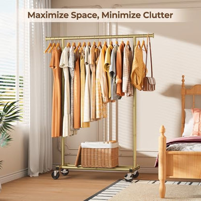 HYSEYY Clothes Rack, Clothing Rack for Hanging Clothes, Rolling Garment Rack Sturdy Coat Rack Portable Wardrobe Rack Metal Closet Rack for Bedroom Laundry Living Room, Warm Gold - color: Warm Gold
