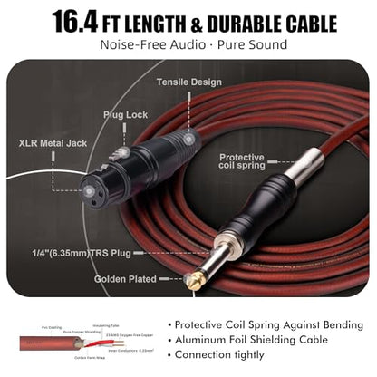 Dynamic Microphone - Professional Vocal Microphone for Singing - Handheld Wired Mic with 16ft XLR to 1/4" Audio Cable - Mic for Speech, Studio & Live Performance - color: A-Champagne
