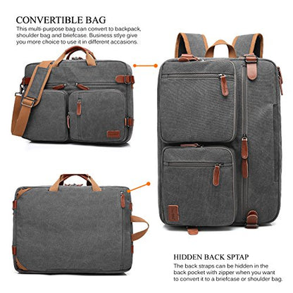 CoolBELL Convertible Backpack Messenger Shoulder Bag Laptop Case Business Briefcase Multi-Functional Travel Handbag Fits 17.3 Inch Laptop for Men/Women (Canvas Dark Grey) - color: Dark Grey, size: 17.3 Inches