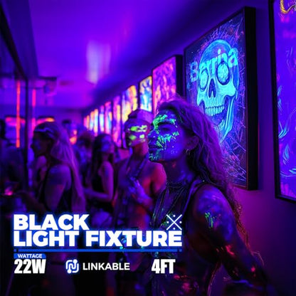 Barrina UV LED Blacklight Bar, 22W 4FT, T5 Bulb for Glow Party, Halloween | Black Light Fixture for Poster and Christmas Party, Fun Atmosphere with Built-in ON/Off Switch, 4 Packs - color: T5-4ft-4pack