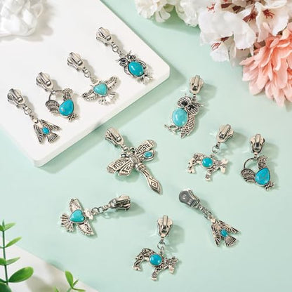 Sparkeads 14Pcs Turquoise Alloy Zipper Replacement Slider,Antique Silver Zippers Sliders for Sewing,Metal Zipper Pull Replacement for DIY Craft Bag Luggage Clothing Wallet Jacket Supplies-Animals - style: Animals