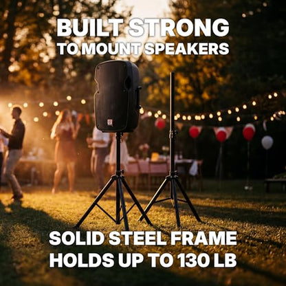 Rockville SS6 Universal 35mm Tripod DJ PA Speaker Stands (Pair) - Adjustable Height 35"-60", Steel Construction, 130lb Capacity, Carry Bag | Portable, Adjustable Height 35" to 60", Steel Construction, 130 lbs Capacity, 5 lbs Each, Safety Pin, Matte Black