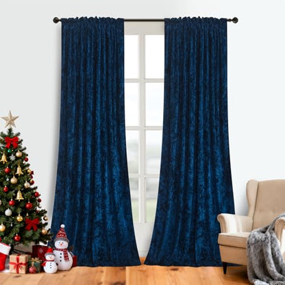 Luxury Crushed Navy Velvet Curtains 2 Panels Set - 96 inches Long Room Darkening Luxury Distressed Velvet Rod Pocket Window Drapes for Living Room Bedroom 52" W x 96" L - color: Navy, size: 52"W x 96"L (Pack of 2)
