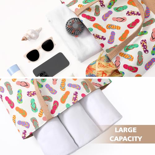 Trifabricy Beach Bags for Women,Waterproof Straw Beach Tote Bag With Zipper - color: Slippers