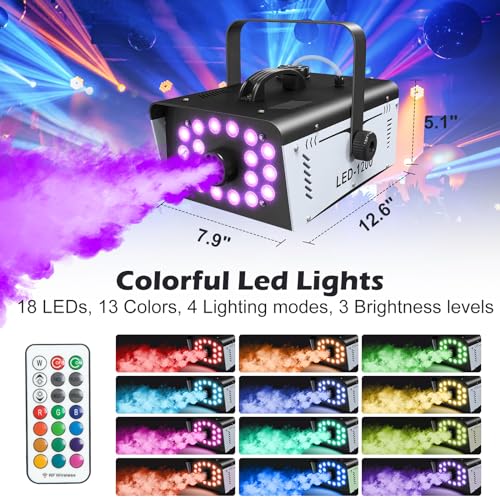 1200W Fog Machine Halloween Outdoor, 18 Lights 6000 CFM Smoke Machine Fog