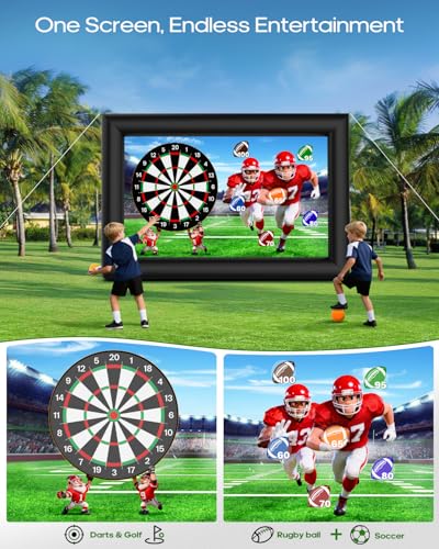3-in-1 16FT Inflatable Projector Screen - Outdoor Movie Screen, Dart Board and Football Target with 180W Blower, Front/Rear Screen for Celebration & Outside Movie Night - size: 16FT