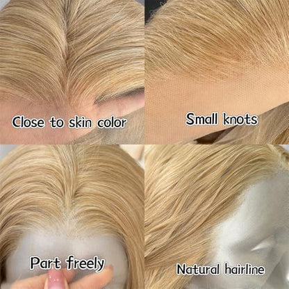 RDY Ash Blonde Long Body Wave Lace Front Synthetic Wig 24inch Mix Blonde Loose Wavy Lace Front Wigs for Women Heat Fiber Hair Half Hand Tied Cosplay Daily Use Wig - color: Ash Blonde