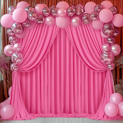 Hot Pink Backdrop Curtains 16 x 10 ft for Photo Background Wrinkle-Free - color: Hot Pink, size: W4' x H10'(4 panels)