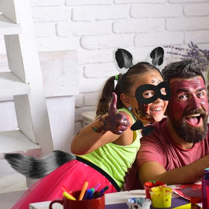 6 Pieces Kids Raccoon Costume Accessories Set | Animal Ears Headband Claw Gloves Tail Bow Tie and Mask for Boys Girls Adult Halloween Christmas Carnival Cosplay Party Suit