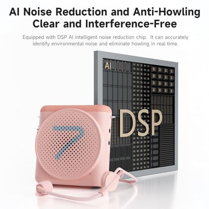 7RYMS WA1(SE) Wired Voice Amplifier with Headset Microphone | 65mm speaker, DSP noise reduction and AUX input deliver clear sound for teaching, tours, training and presentations (Pink)
