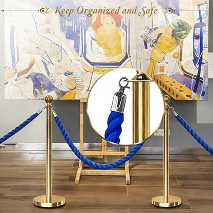 4PCS Blue Barrier Stanchion Rope 5 Ft Crowd Control Ropes Barrier with Silver Hooks for Party - color: Braided-Blue&Silver, size: 4PCS