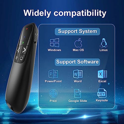 Presentation Clicker for PowerPoint, Wireless Presenter Remote with Laser | Ergonomic PowerPoint Remote Clicker with Green Laser Pointer for Computer Laptop/Windows/Mac/PPT/Google Slides Advancer - style: Green Pointer