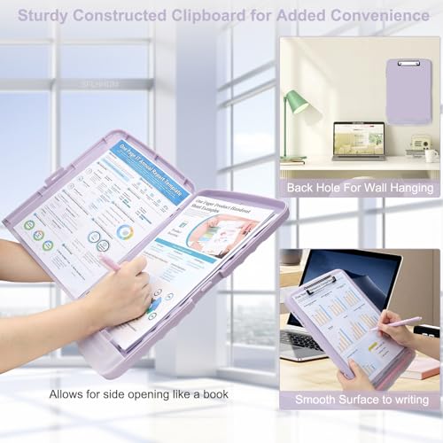 Clipboard with Storage, A4 Binder Nursing Clipboards with Pen Holder, Heavy Duty Storage Clipboards with Low Profile Clip, Clipboard Folder Side-Opening, Smooth Writing Clip Board (02Purple) - color: 02purple