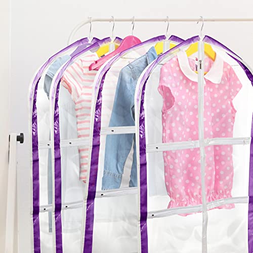 3 Pack Clear Kids Dance Costume Garment Bag Garment Bags for Hanging Clothes, PVC Dance Costume Bags with Rack Organizer with Zipper Pockets for Travel Storage Kids Girls