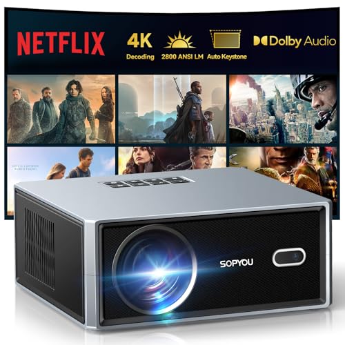 SOPYPOU Smart TV Projector, Netflix Included, Native 1080P FHD | Built-in Apps, Dolby Audio, Outdoor Movie 4K Decoding, Home Theater • Wi-Fi & Bluetooth • AirPlay • PS5 - color: Black & Gray