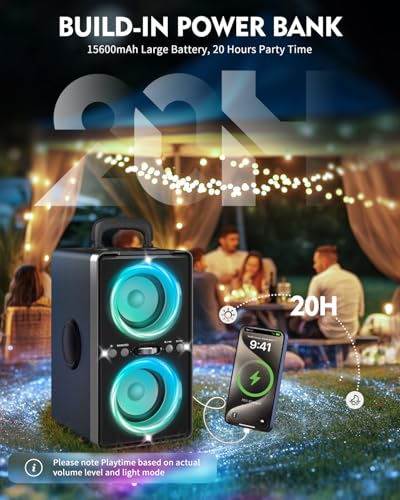 YIER Bluetooth Speaker, 240W Peak Loud Party Speaker with Big Bass, 20H Playtime, TWS, BT5.3, Large Portable Wireless Boom Box with LED Light for Outdoor Backyard Beach Home (Leather Blue) - color: Leather Blue