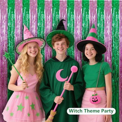 BEISHIDA Pink Green Door Streamers Backdrop Foil Fringe Tinsel Party Streamers Curtains Photo Backdrop for Birthday Graduation Wicked Party Decoations - color: 05-pink green