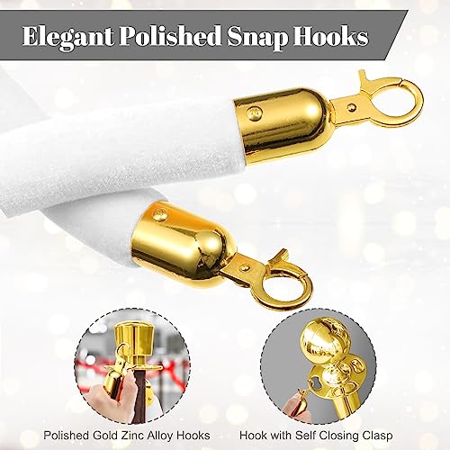 Fumete 6 Pieces Velvet Stanchion Rope Bulk 6.5 Feet Crowd Control Barriers Safety Velvet Rope with Polished Gold Hooks for Party Openings, Not Include Stanchion Post(White) - color: White