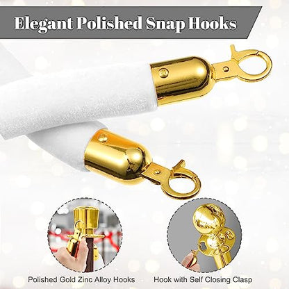Fumete 6 Pieces Velvet Stanchion Rope Bulk 6.5 Feet Crowd Control Barriers Safety Velvet Rope with Polished Gold Hooks for Party Openings, Not Include Stanchion Post(White) - color: White