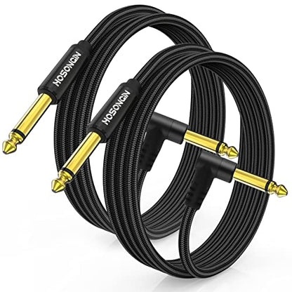 HOSONGIN Guitar Cable 3.3 feet 2 Pack - 1/4 Inch Electric Instrument Cable Bass AMP Cord for Electric Guitar, Bass Guitar, Electric Mandolin, Pro Audio - Black Nylon Braided, 24K Gold Plated Plug - size: 3.3 Feet, style: 1/4" TS Mono Guitar Cable