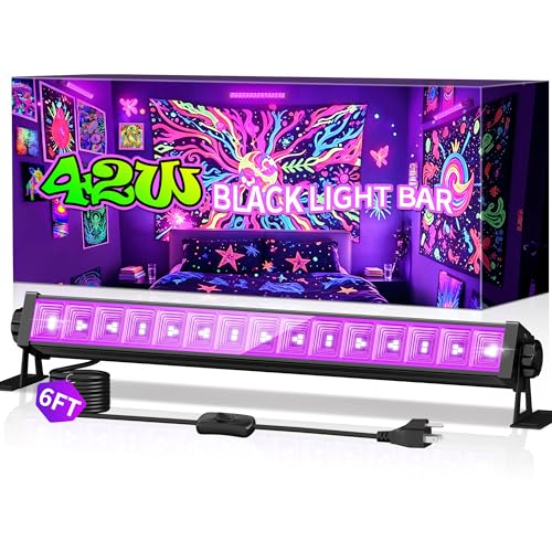 42W LED Black Light Bar for Glow Party, Blacklight Halloween | 6ft Cord & Plug & Switch, Fluorescent Tapestry Poster, Birthday, Bedroom, Classroom - style: 42W-1Pack