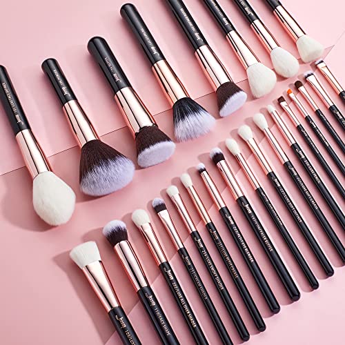 Jessup Brand 25pcs Professional Makeup Brush Set Beauty Cosmetic Foundation Powder Blusher Eyeshadow Blending Natural-Synthetic Hair Brushes Set (Black/Rose Gold) - color: R-Black/Rose Gold