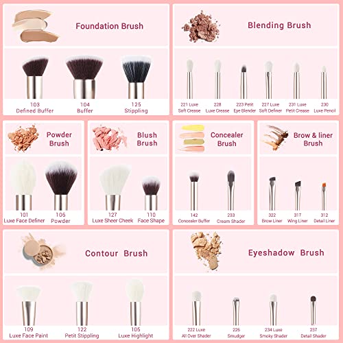 Jessup Makeup Brushes Set Professional, 25PCS Pink Premium Natural Powder Foundation Eyeshadow Blending Concealer Blusher Highlight Labeled Brushes, T290 - color: Blushing Bride
