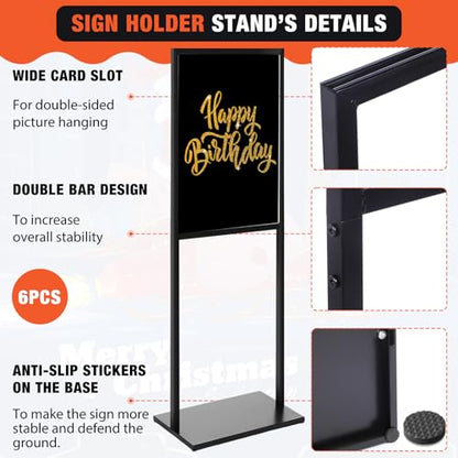 Blulu 6 Pcs Sign Stand Holder, 19.6"x 27.5" Double Sided Metal Wedding Sign Stand, Heavy Duty Floor Standing Poster Holder, Outdoor Banner Stands with Non Slip Mat for Board and Foam Display (Black) - color: Black