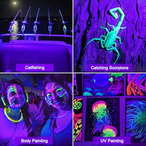 T-SUN 2 Pack Rechargeable Black Lights, Battery Powered Blacklight | 400-405nm Ultraviolet Flood Light for Night Fishing, Neon, Glow Party, Music Party, Body Painting,Fluorescent Poster - size: 40W Black Light-2 Pack