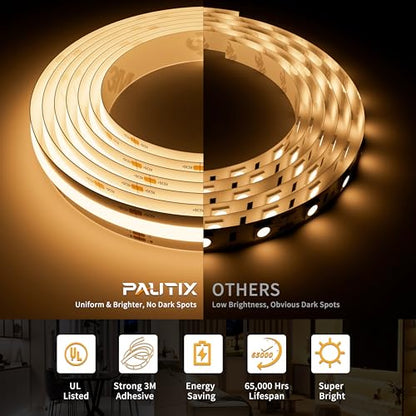 PAUTIX 5V USB COB LED Strip Lights with RF Remote,Dotless LED Lights 2700K-6500K CCT Tunable White Dimmable 6.56ft TV Backlight,Flexible Under Cabinet Tape Light for Bedroom,Kitchen,Shelf DIY Lighting - size: 6.56ft(5V USB)