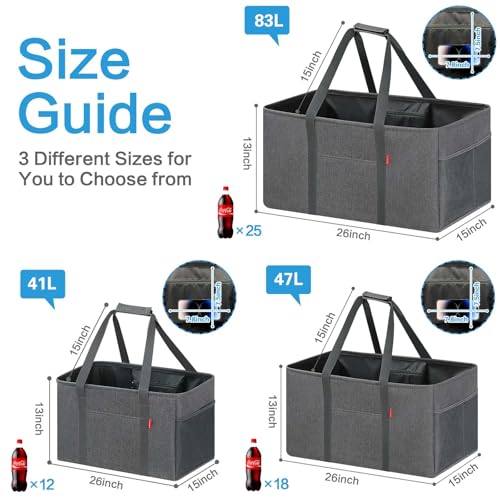 LHZK Standing Extra Large Utility Tote Bag with Metal Wire Frame and the Sides Rinforced, Extra Large Tote Bag with Handle, Reusable Grocery Bags Foldable, Beach Bag, Car Tote (Gray, 26''x15''x13'') - color: Dark Gray, size: 26''x15''x13''-1 Pack
