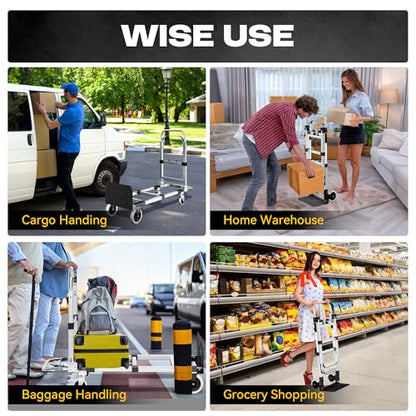 3-in-1 Convertible Dolly Cart, 600LBS Heavy Duty Hand Truck Dolly | Collapsible Cart with Adjustable Handle Angle & Expandable Base, for Luggage, Cartons, Warehouse, Office, Black - size: Middle-Black