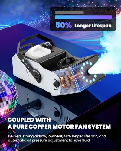 3000W Professional Fog Machine 180° Adjustable Nozzle, Haze＆Smoke Machine Vertical with Remote & Wired Control, 12 RGB LED Lights & 3L Tank for Parties, DJ, Stage, Clubs, Events