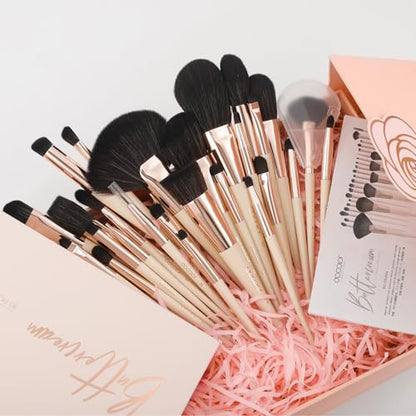 Docolor Makeup Brushes Set Professional 30Pcs Makeup Brushes Premium Synthetic Powder Kabuki Foundation Contour Blush Concealer Eye Shadow Blending Eyeliner Crease Eyebrow Make Up Brush Kit - Beige - color: Beige