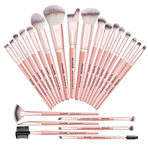 MAANGE Makeup Brush Set 23 Pcs Makeup Brushes Premium Synthetic Make up brushes Professional Face Powder Blush Pointed Eyeshadow Blending Brush Kit, Graduation Gift (Pinkgold) - color: pinkgold