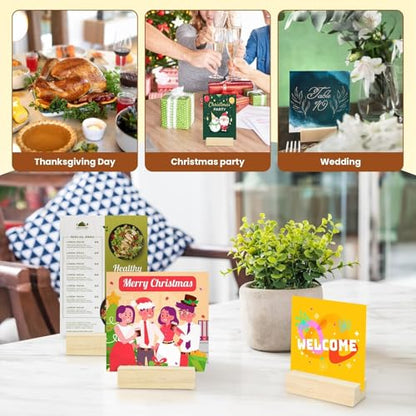 60Pcs 2.75x1.38 Inches Wood Table Number Stands, Wooden Place Card Holders, Acrylic Sign Holders for Wedding, Ceremony, Birthday, Party, Home Decoration, Events (3mm Slots) - size: 60 Pcs- L 2.75"- Slots 3mm