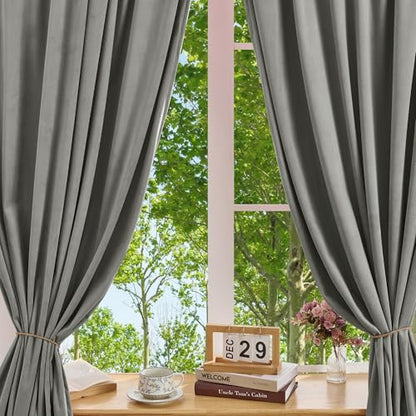 Manyshofu Dark Grey Velvet Curtains, 2 Panels Blackout 52x84 | Luxurious Velvet Feel, Thermal Insulated Noise Reducing, Dual Back Tab And Rod Pocket Hanging, Machine Wash Fade-Resistant - color: Grey, size: 52"W x 84"L (Pack of 2)