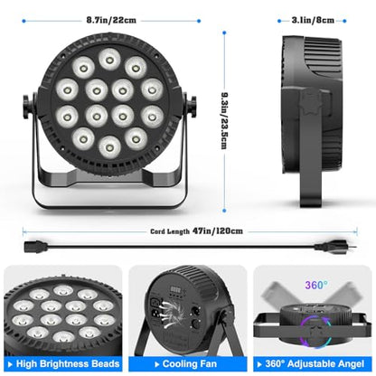Stage Lights, 1 Pack U`King Par Can Lights RGBW LED 14x6W DMX Sound Activated, Uplights for Events Wedding Parties Church Live Show Concert Club