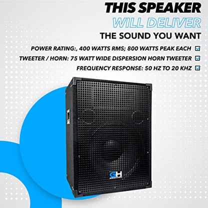 Grindhouse Speakers - GH15L - Passive 15 Inch 2-Way PA/DJ Loudspeaker Cabinet - 800 Watt Full Range PA/DJ Band Live Sound Speaker - size: Single