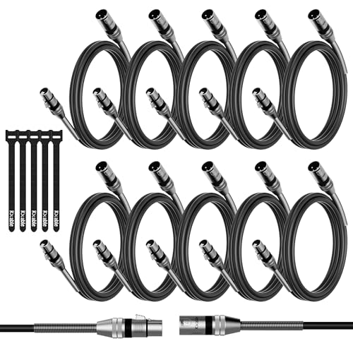 10-Pack DMX Stage Lighting Cable 6FT, 3 Pin XLR Male to Female Cable, Compatible with XLR Microphone Audio Connection, for DJ Moving Head Par Light Mic Mixer, Podcast, 22AWG OFC, 110 Ohms Impedance - size: 6FT, style: 10-Pack
