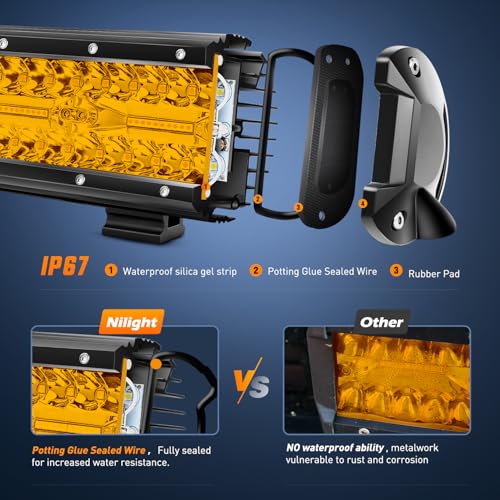 Nilight Led Light Bar 2PCS 6.5 Inch Amber 120W Spot Flood Combo Waterproof Triple Rows Off Road Fog Lights with 12V 5Pin Rocker Switch Wiring Harness Kit-2 Lead, 2 Year Warranty (ZH704) - color: Amber Led Pods + Wiring, size: Led Pods