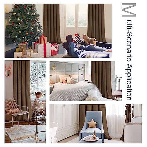 JIUZHEN Brown Velvet Curtains 63 inches - Privacy Protect Room Darkening Rod Pocket Thick Velvet Window Drapes for Bedroom/Living Room, Set of 2 with Tiebacks, W42 x L63 inches - color: Brown, size: 42"W x 63"L (Pack of 2)