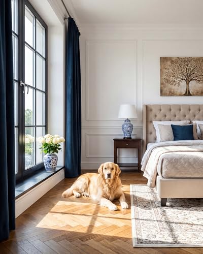 StangH Navy Blue Velvet Curtains Back Tab & Hook Belt, W52 x L84, 2 Panels - color: Navy Blue, size: 52"W x 84"L (Pack of 2)